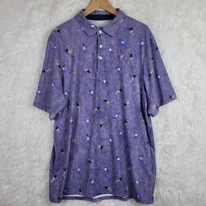 Kjus Mens Skier Polo Shirt Purple XL All Over Print Golf Short Sleeve UPF 50+